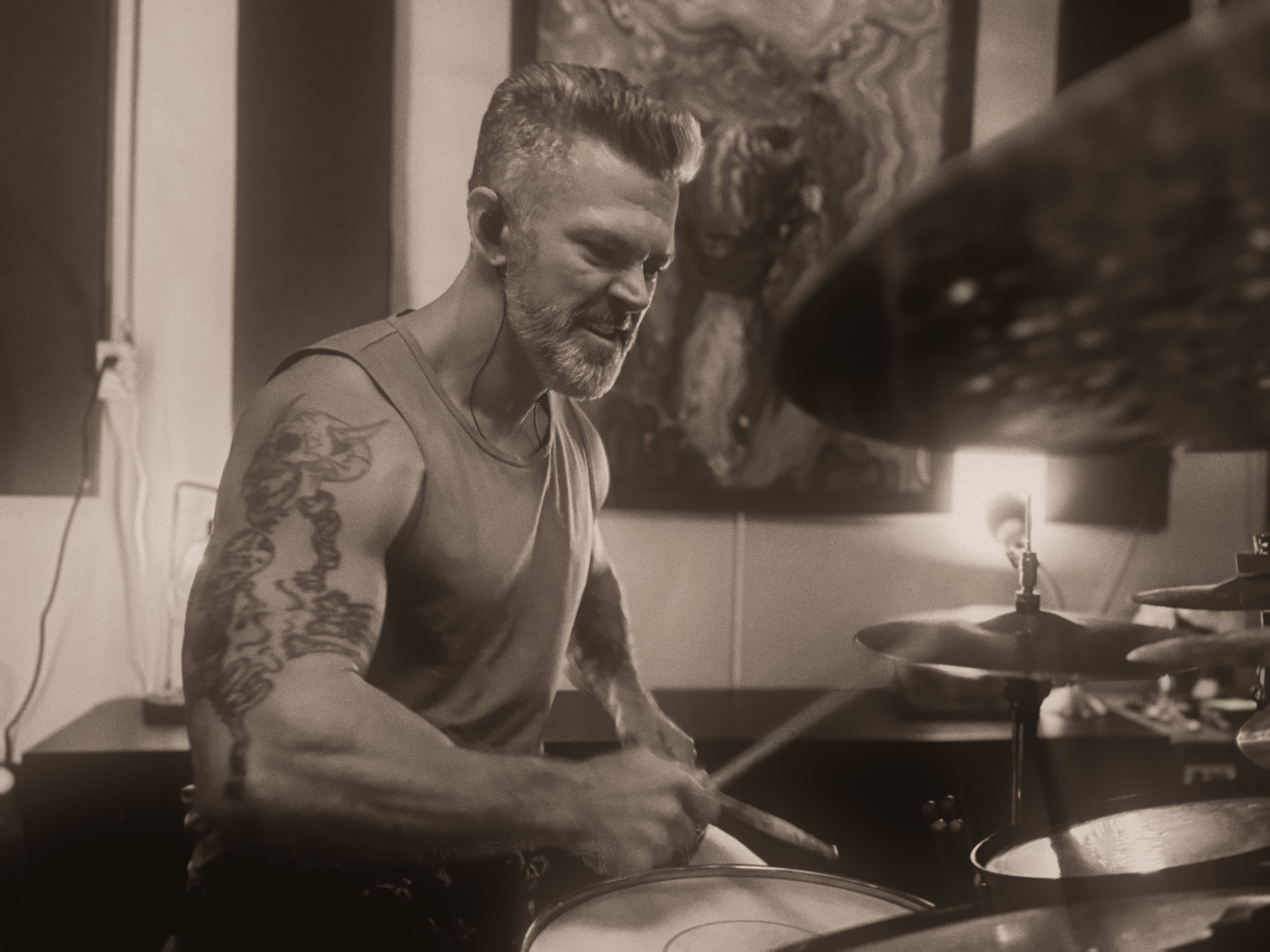 Fellhaven drummer in the studio
