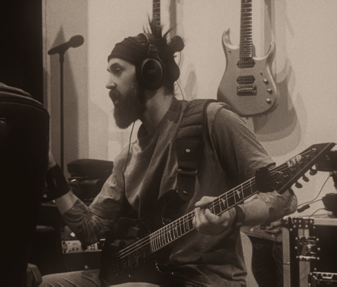 Fellhaven guitarist playing in the studio